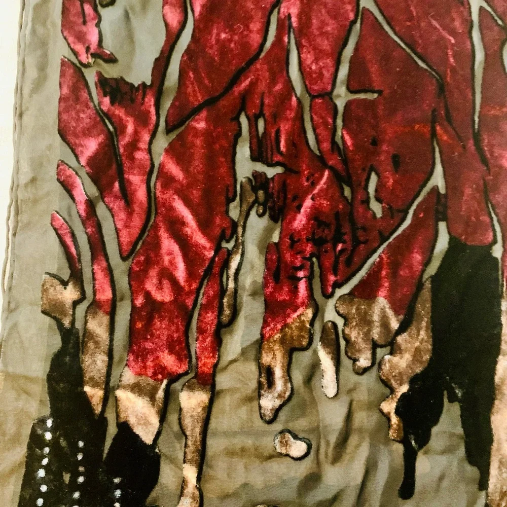 J & X silk velvet scarf accessory black maroon colored